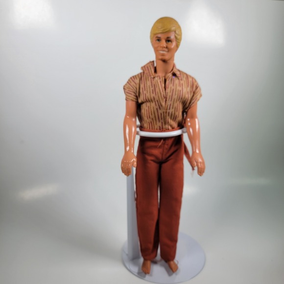 Vintage 1968 Mattel Ken Doll Mod Outfit Brown Striped Shirt Red Pants - Picture 1 of 9